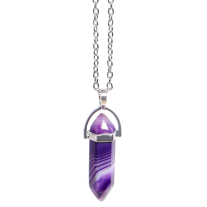Natural Quartz Crystal Hexagonal Pillar Bullet Pendant Necklaces On Sale