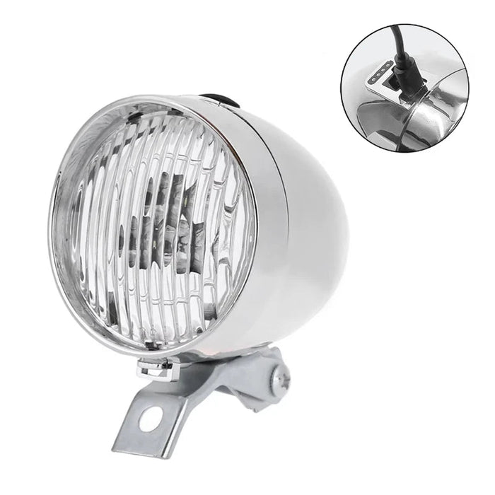 Rechargeable Waterproof LED Vintage Style Bicycle Headlamp Light In Silver On Sale
