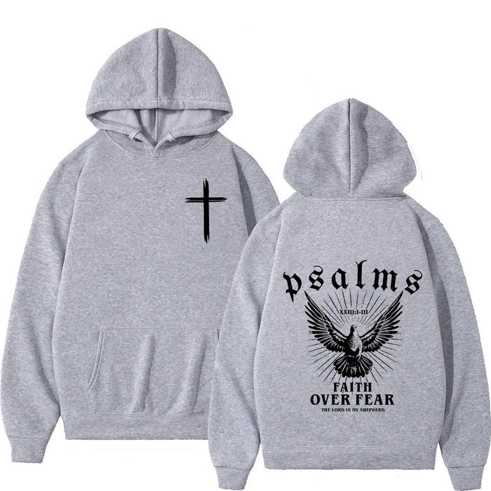 Gray Unisex Faith Over Fear Graphic Vintage Style Streetwear Hoodies On Sale