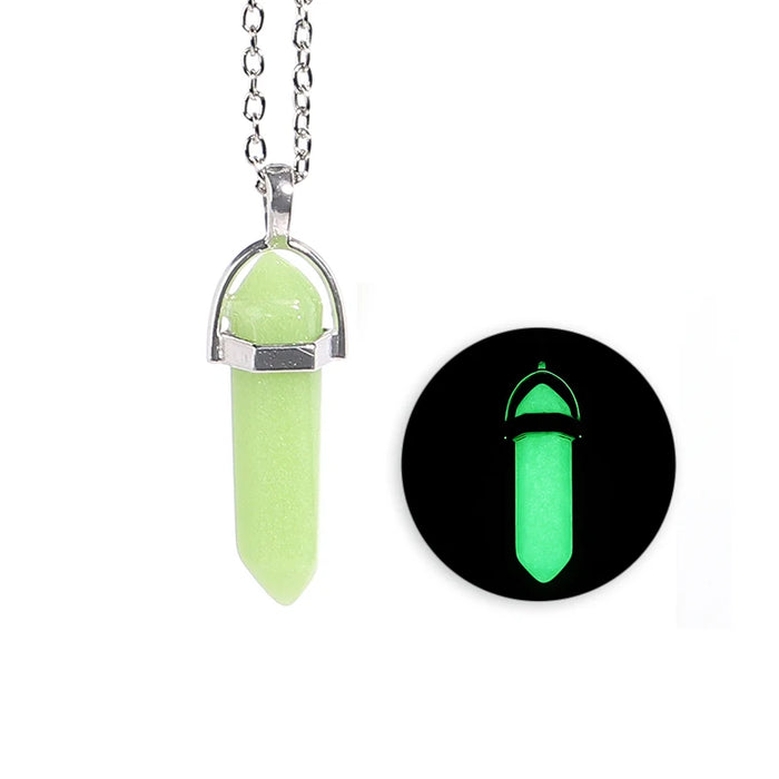 Luminous Natural Quartz Crystal Hexagonal Pillar Bullet Pendant Necklaces On Sale