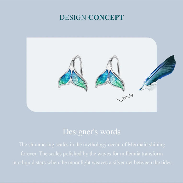 925 Sterling Silver Ocean Marine Life Theme Mermaid Tail Drop Earrings Collection On Sale