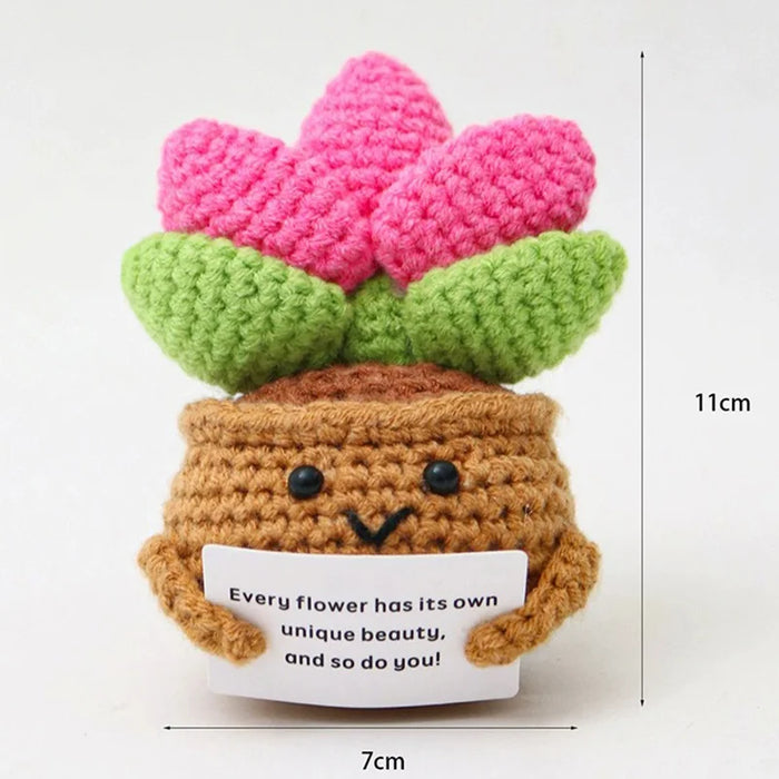 Handmade Positive Message Cute Upbeat Flower Crochet Plush Dolls For Desktop And Home Decor On Sale