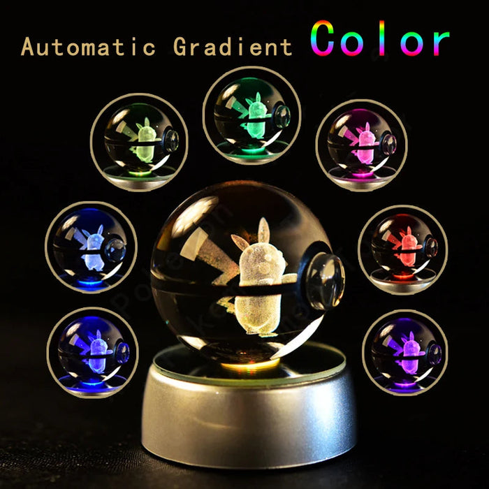 3D Crystal Glass Poke Ball Night Lights Collection Contained Inside Pokemon Characters On Sale