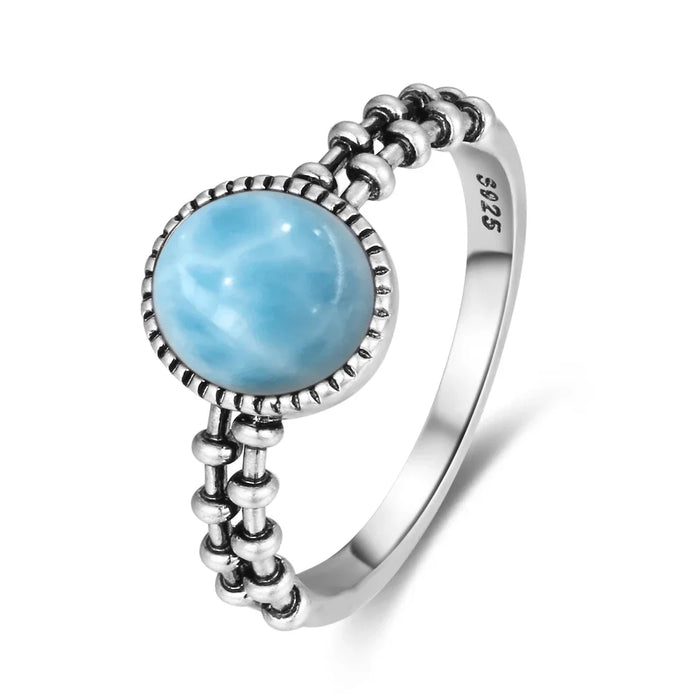 925 Silver Natural Larimar Stone Vintage Style Rings On Sale