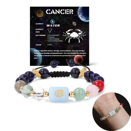 12 Constellation Zodiac Signs Natural Stone Quartz Beads Braided Bracelets For Women And Men On Sale