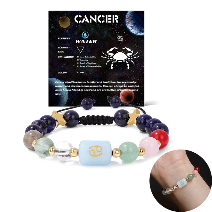 12 Constellation Zodiac Signs Natural Stone Quartz Beads Braided Bracelets For Women And Men On Sale