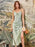 Sage Green Satin Draped Neckline Tie Shoulder Straps High Slit Figure-skimming Evening Midi Dresses On Sale