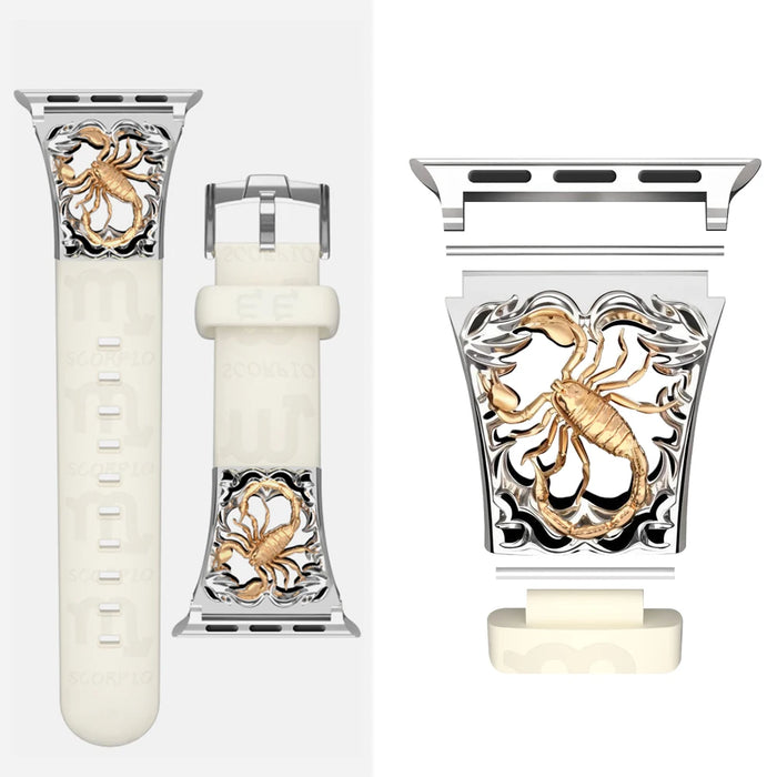 Scorpio Beige - 12 Constellations Silicone Sport Watch Band With Stainless Steel Zodiac Symbol Detail Compatible with Apple Watch Series 1–11, SE, Ultra, and Ultra 2 On Sale