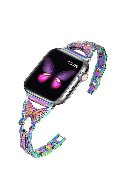 Colorful Butterfly Women Apple Watch Diamond Adjustable Chain 38mm 40mm 42mm 44mm 45mm 49mm On Sale