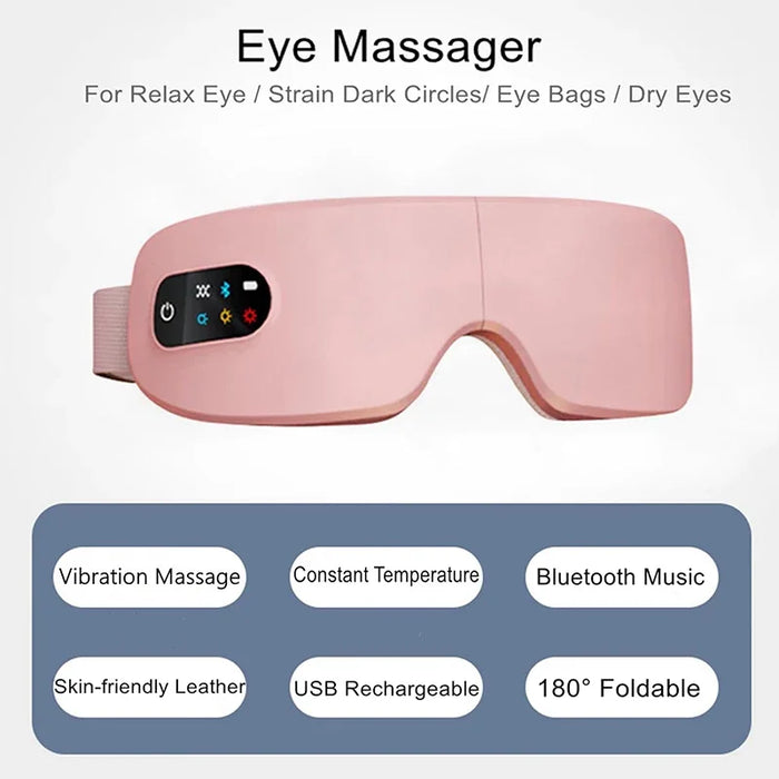 Pink 4D Smart Eye Massager with Heat Compression Bluetooth Music On Sale