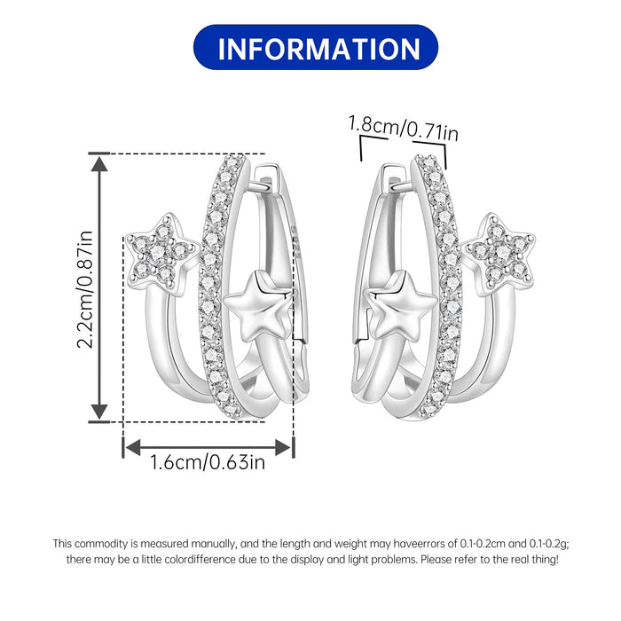 925 Sterling Silver Dreamy Celestial Elegance Stars Hoop Earrings On Sale 