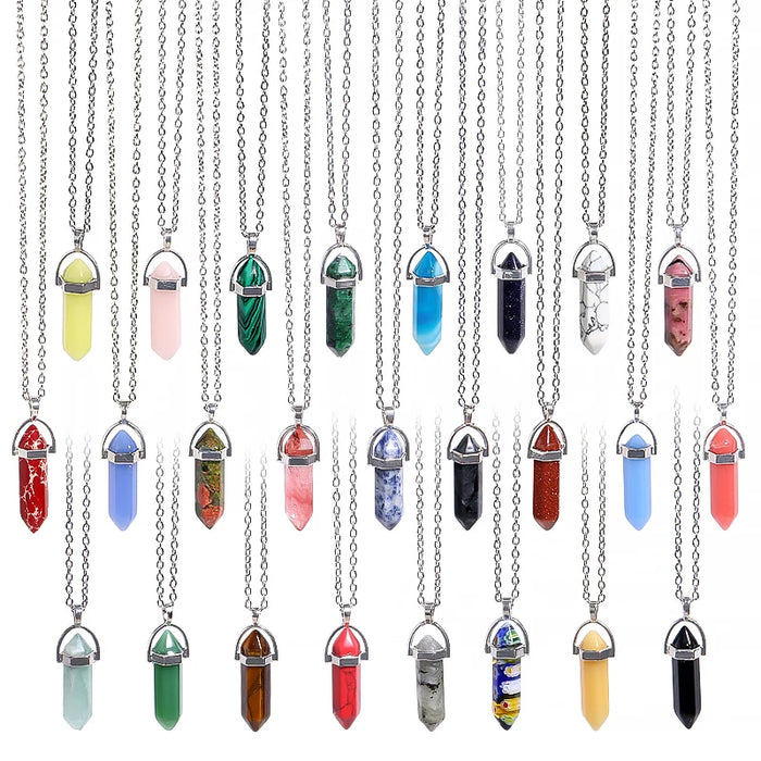 Natural Quartz Crystal Hexagonal Pillar Bullet Pendant Necklaces On Sale