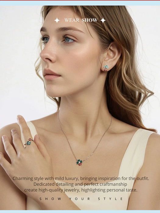 925 Sterling Silver Green Lucky Cloverleaf And Ladybug Earrings Jewelry Set On Sale