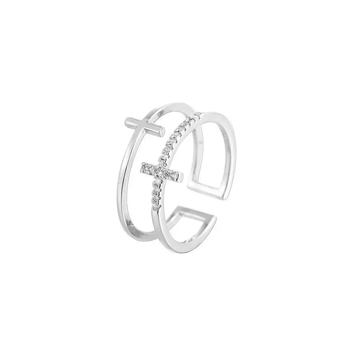 925 Sterling Silver Lucky Double Cross Ring On Sale