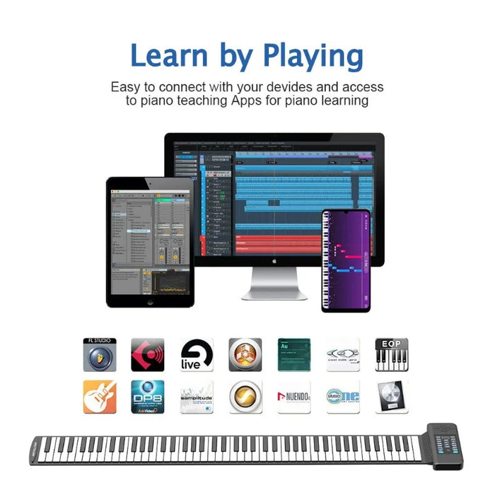 88-Key Foldable Roll-Up Digital Piano Keyboard with Rechargeable Battery, Bluetooth MIDI, 128 Tones & Rhythms On Sale