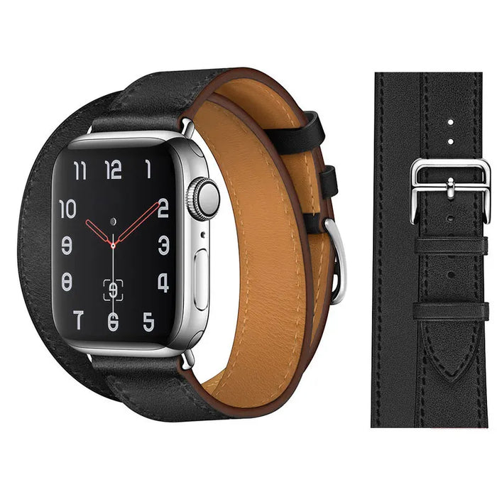 Double Black Genuine Leather Loop Apple Watch Band For iWatch Series On Sale