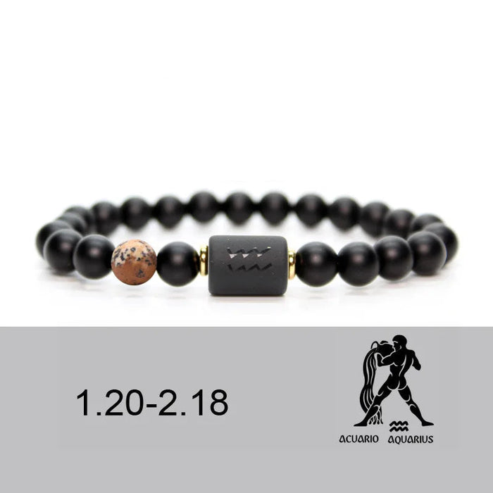 Aquarius Black Obsidian Zodiac Constellation Charm Black Onyx Natural Stone Bead Bracelet For Women And Men On Sale