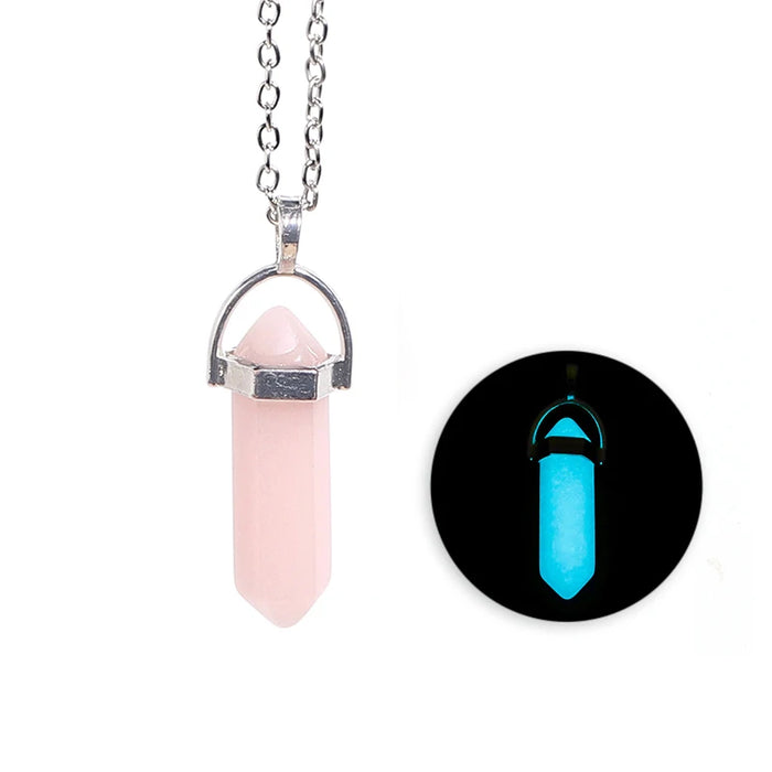 Luminous Natural Quartz Crystal Hexagonal Pillar Bullet Pendant Necklaces On Sale