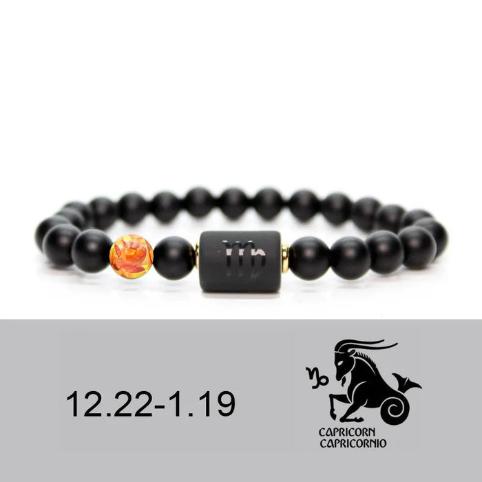 Capricorn Black Obsidian Zodiac Constellation Charm Black Onyx Natural Stone Bead Bracelet For Women And Men On Sale