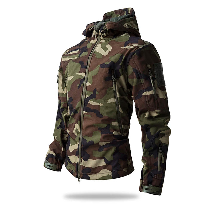 Men’s Waterproof Softshell Jacket with Fleece Lining – Hooded Outdoor Jungle Camouflage Coat On Sale