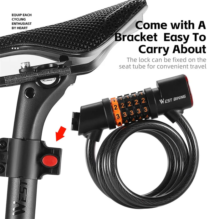 Bicycle Steel Cable Lock With Resettable 5-Digit Combination Dial And Tail Light On Sale