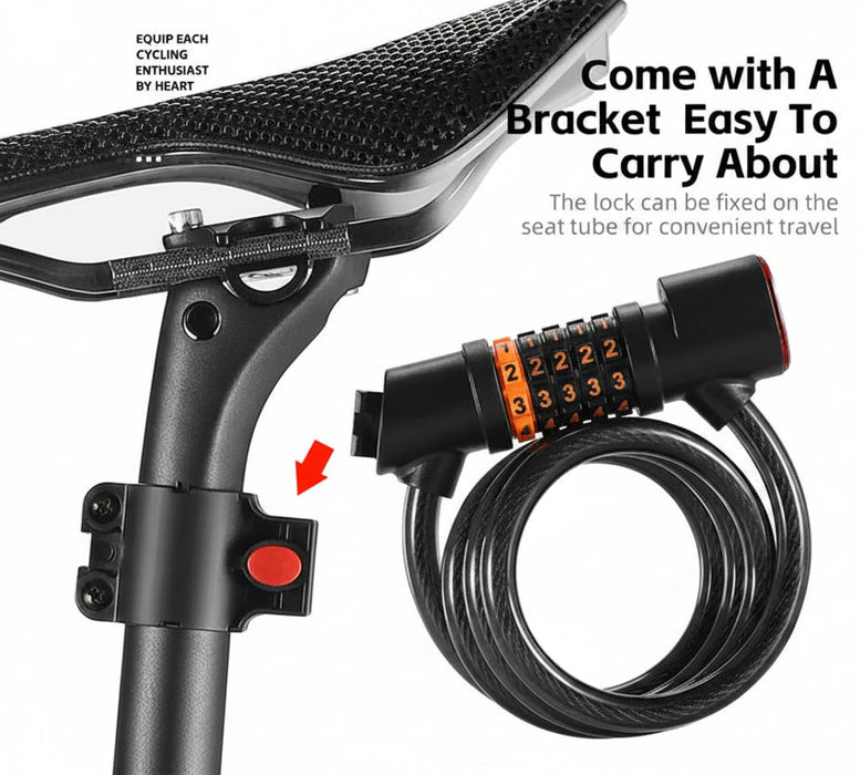 Bicycle Steel Cable Lock With Resettable 5-Digit Combination Dial And Tail Light On Sale