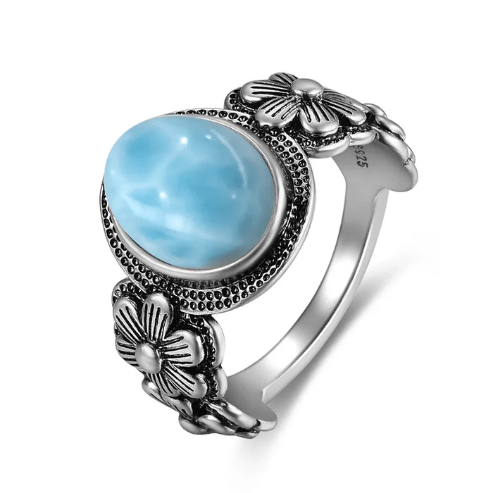 925 Silver Natural Larimar Stone Vintage Style Rings On Sale