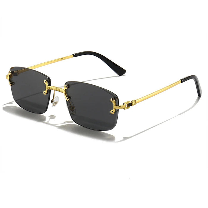 Gold Black Classic Rectangular Rimless Sunglasses On Sale