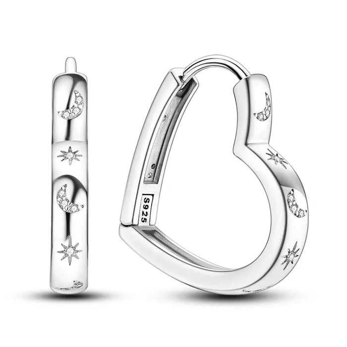 925 Sterling Silver Star Moon Heart Shape Huggie Hoop Earrings With Zircon Accents On Sale