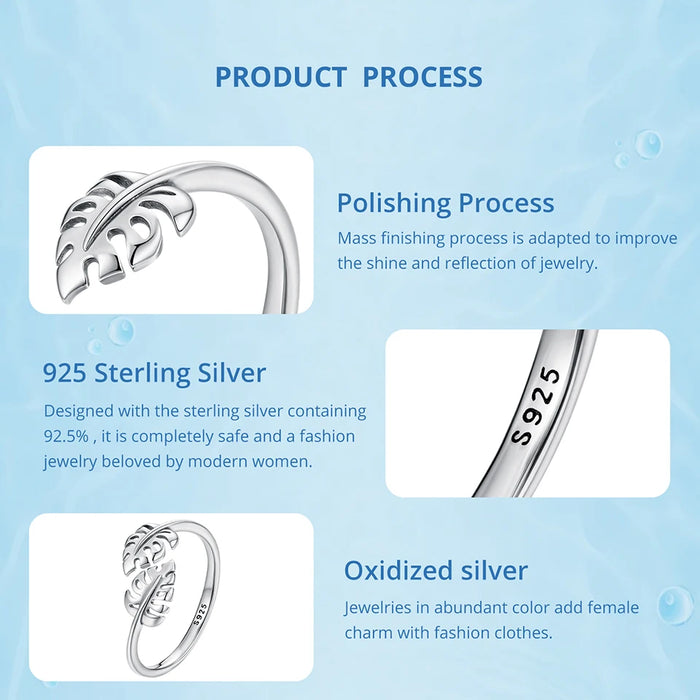 925 Sterling Silver Tropical Turtleback Leaf Open Rings Collection On Sale