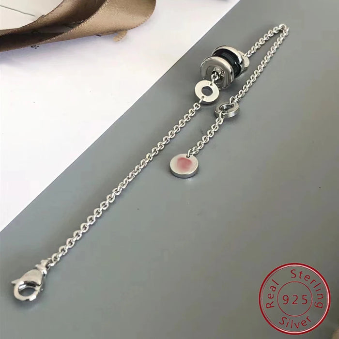 925 Sterling Silver And Black Ceramic Pendant Bracelet On Sale