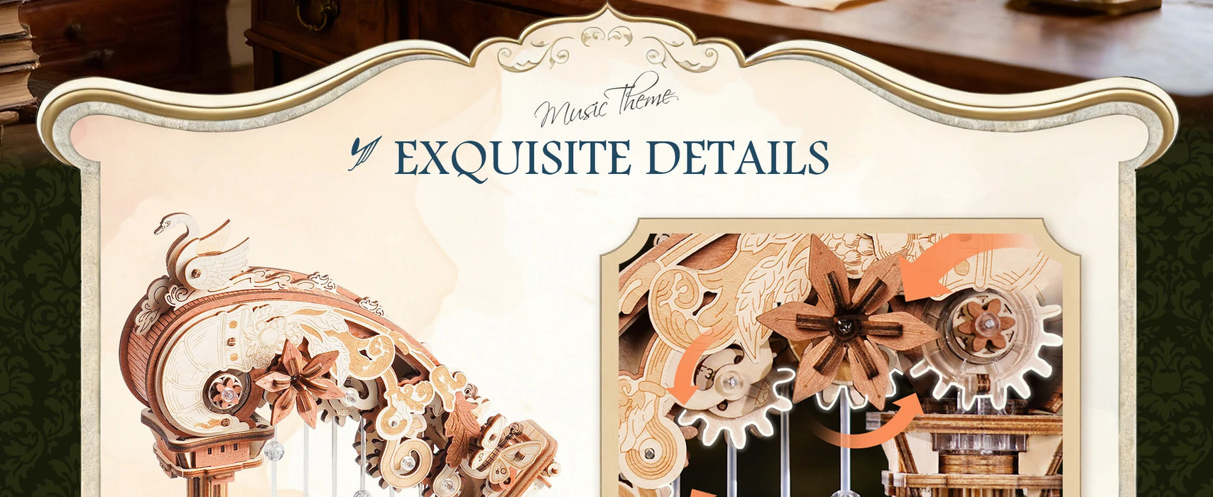 350 Piece DIY Mechanical Harp Music Box 3D Wooden Puzzle Model Kit with Ave Maria Melody On Sale