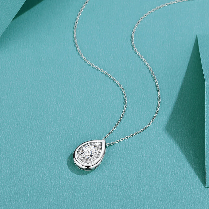 925 Sterling Silver Pear Cut Moissanite Pendant Necklace On Sale