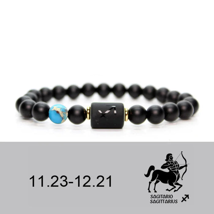 Sagittarius Black Obsidian Zodiac Constellation Charm Black Onyx Natural Stone Bead Bracelet For Women And Men On Sale