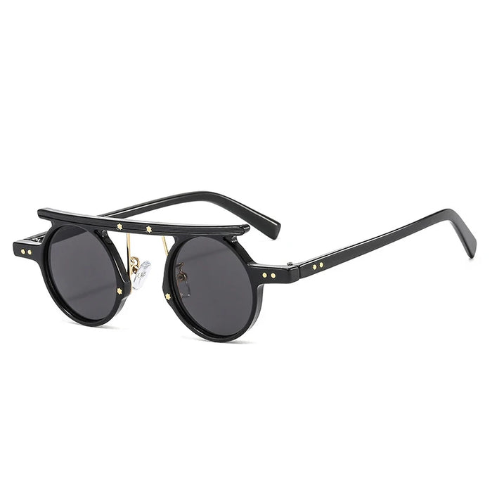 Black Retro UV400 Round Steampunk Sunglasses On Sale