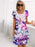 Women's Purple Floral Print Crew Neck Short Sleeves Tiered Chiffon Dresses On Sale
