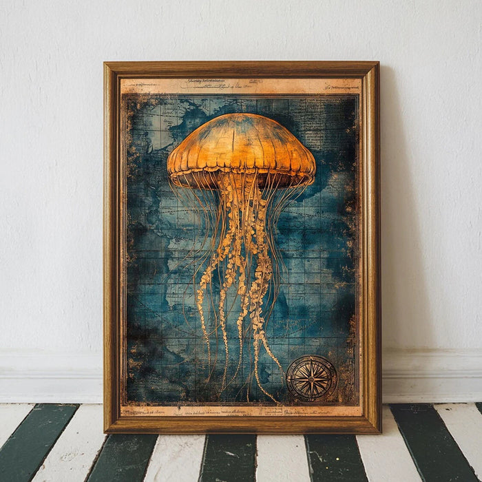 Vintage Marine Life Canvas Print Nautical Treasure Map Wall Decor Ocean Theme Poster On Sale