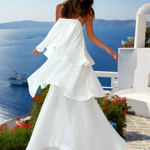 Chic Layered Ruffle Tiered White Dress On Sale