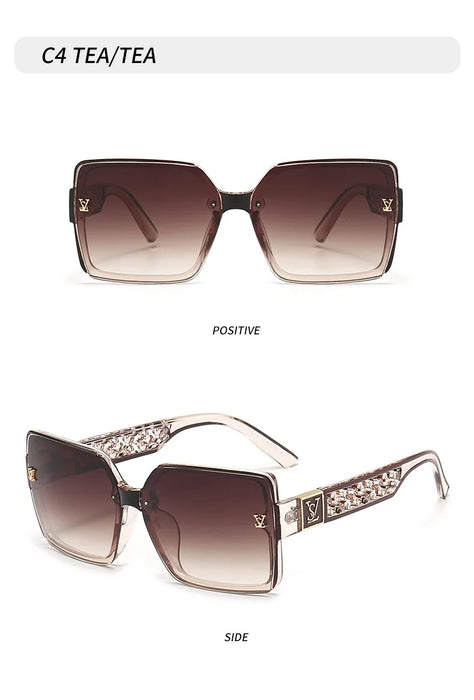 Classic Texture Frame Glamour Stylish Unisex UV400 Shades Square Sunglasses On Sale