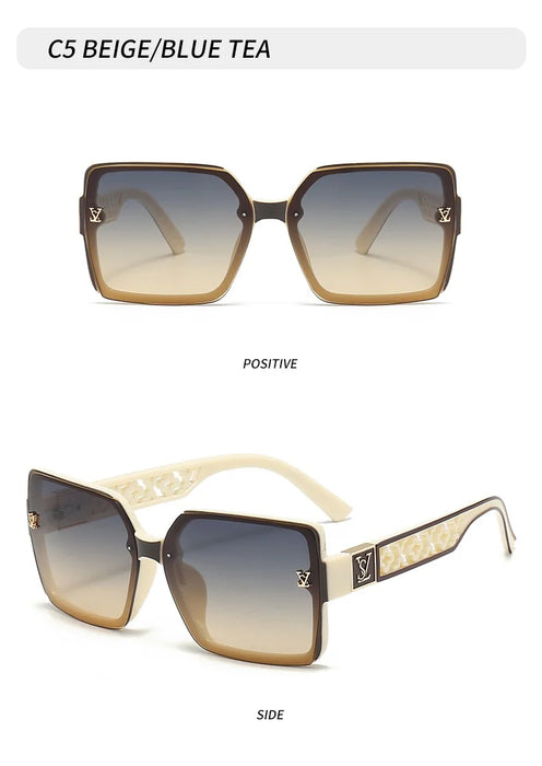 Beige Classic Texture Frame Glamour Stylish Unisex UV400 Shades Square Sunglasses On Sale