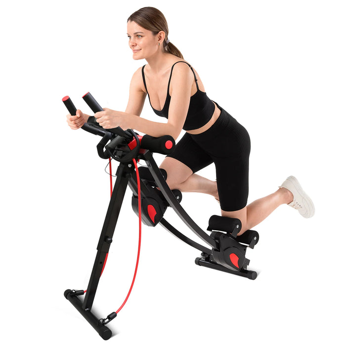 Height Adjustable Foldable Ab Exercise Machine with LCD Monitor, Dual Track Core Trainer for Home Gym On Sale