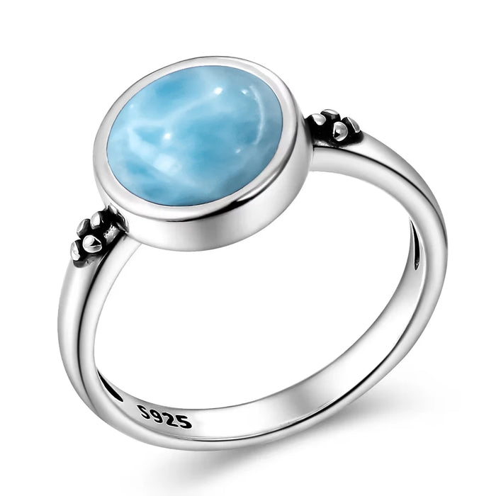 925 Silver Natural Larimar Stone Vintage Style Rings On Sale