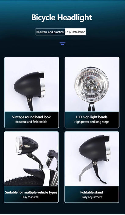 LED Retro Style Bicycle Headlamp Light - Rechargeable Or Battery Options On Sale