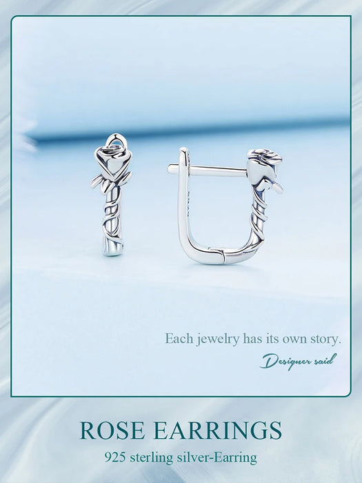 925 Sterling Silver Rose Vine Hoop Earrings On Sale
