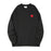 Black Unisex Embroidered Red Heart Sweatshirt Casual Round Neck Cotton Blend Pullover Top On Sale