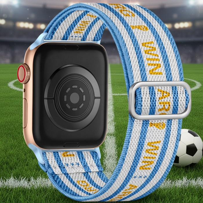 World Flag Soccer Theme Elastic Nylon Watch Band for Apple Watch Compatible Models 38mm - 49mm On Sale