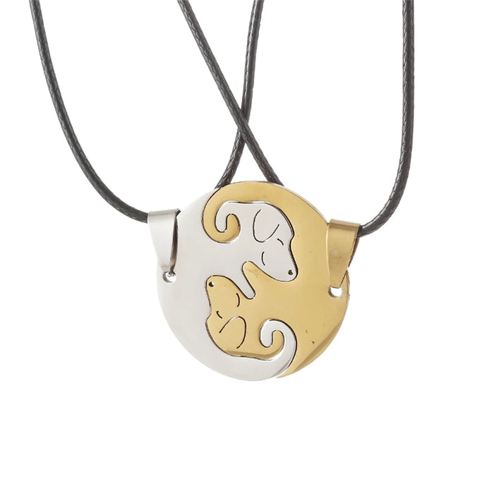 Stainless Steel Matching Dog Friendship Pendant Necklaces For Couples On Sale