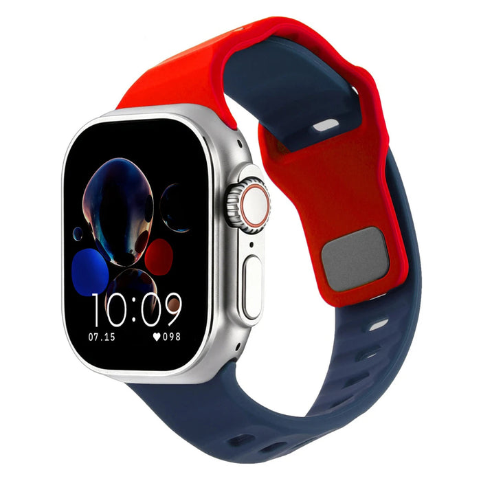 Orange Blue Two-Tone Irregular Shape Adjustable Silicone Sporty Watch Band Compatible with Apple Watch 38mm–49mm On Sale | Replacement Watch Band Compatible with Apple Watch Series 1–11, SE & Ultra 