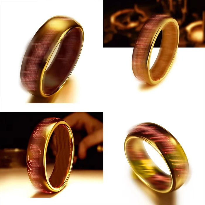 6mm gold-tone stainless steel glow-in-the-dark Elvish letter ring on sale