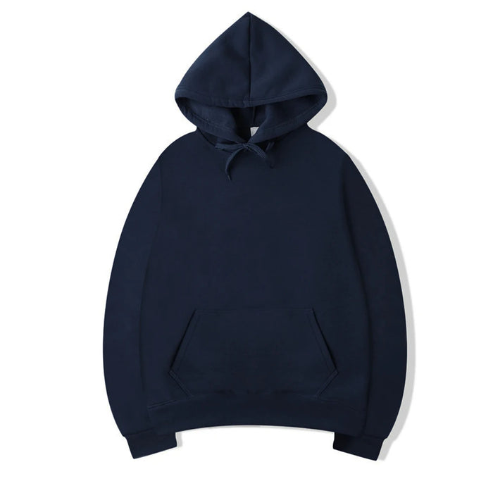 Super Comfy Navy Blue Solid Color Pullover Hoodie Unisex Casual Streetwear Sweatshirt On Sale